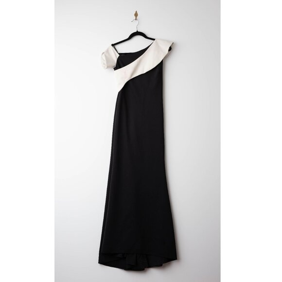 Badgley Mischka One Shoulder Black and White Gown - Picture 4 of 8